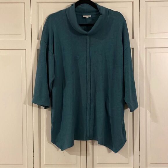 J. Jill Pure Jill teal shark bite cowl neck tunic sweater xs - Picture 2 of 9
